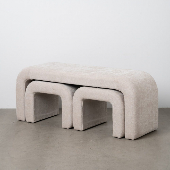 Set 3 băncuțe bej cu design sculptural – dormitor sau hol [2]