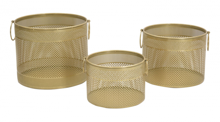 Set 3 coșuri decorative metalice aurii Cage Tris [2]