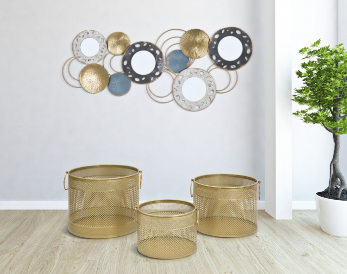 Set 3 coșuri decorative metalice aurii Cage Tris [6]