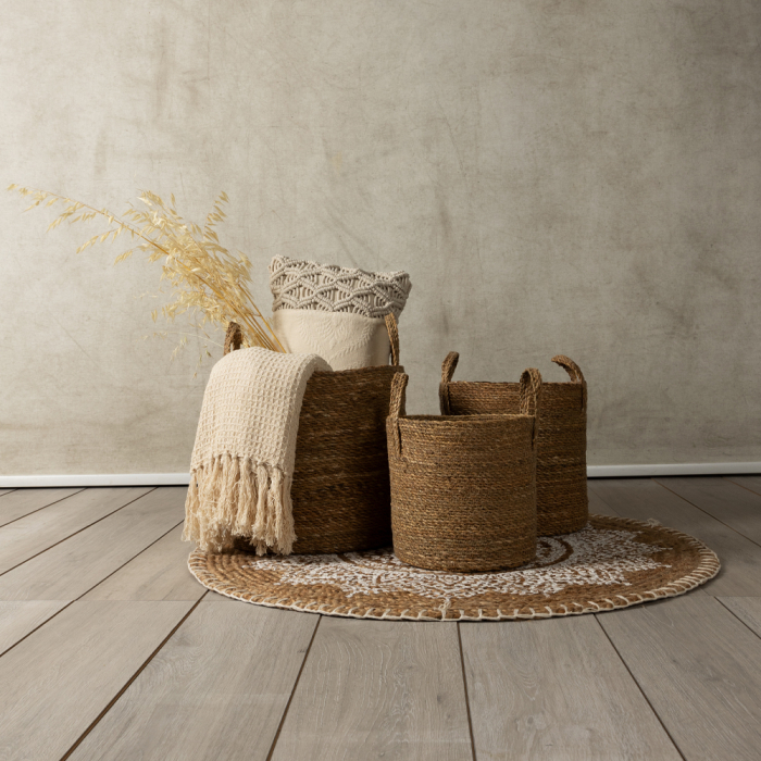Set 3 coșuri pătrate iarbă de mare natural boho [2]