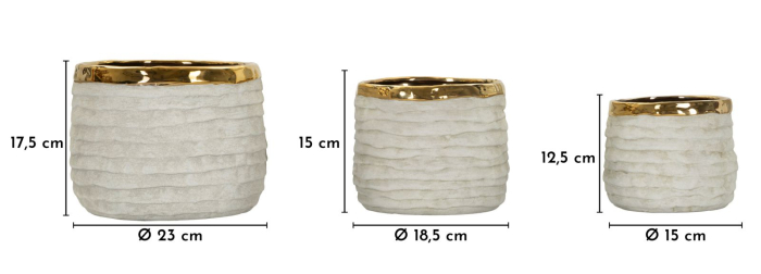 Set 3 ghivece decorative din ceramică gri mat cu interior auriu design modern [8]