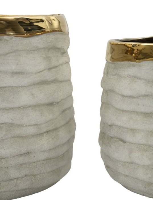 Set 3 ghivece decorative din ceramică gri mat cu interior auriu design modern [7]