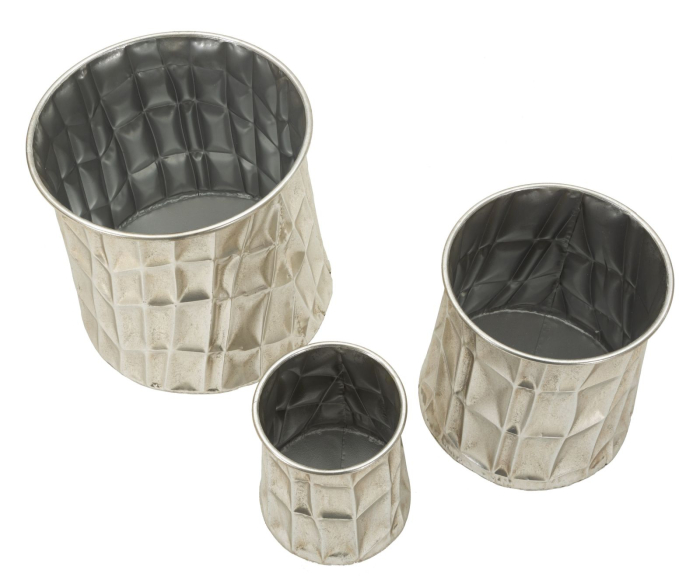 Set 3 ghivece decorative din metal argintiu cu relief fațetat în trei dimensiuni [2]