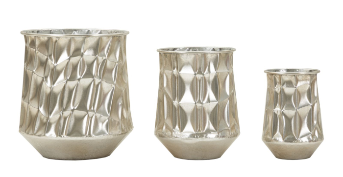 Set 3 ghivece decorative din metal argintiu cu relief fațetat în trei dimensiuni [3]