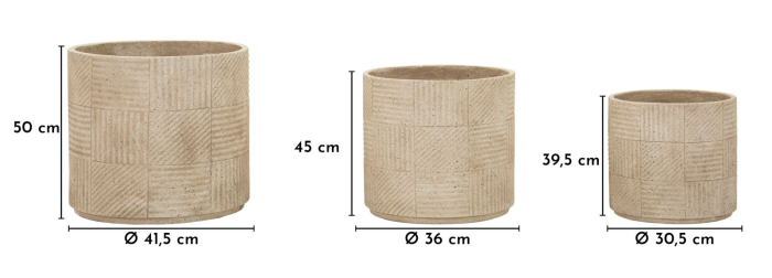 Set 3 ghivece exterior gri din polirășină cu textură geometrică gravată [9]