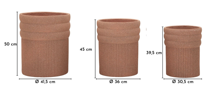 Set 3 ghivece exterior roșu teracotă din polirășină cu textură striată [8]
