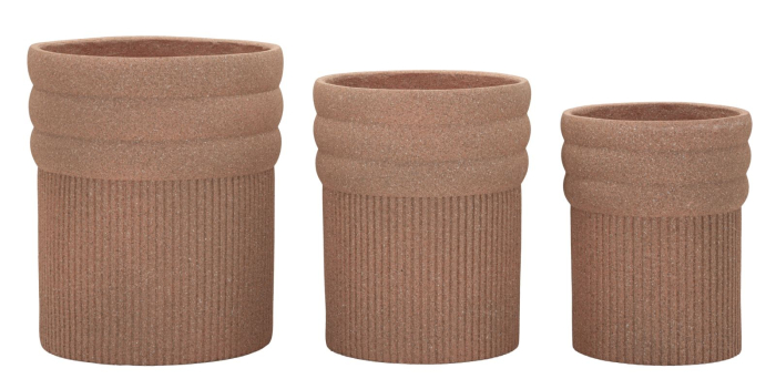 Set 3 ghivece exterior roșu teracotă din polirășină cu textură striată [2]