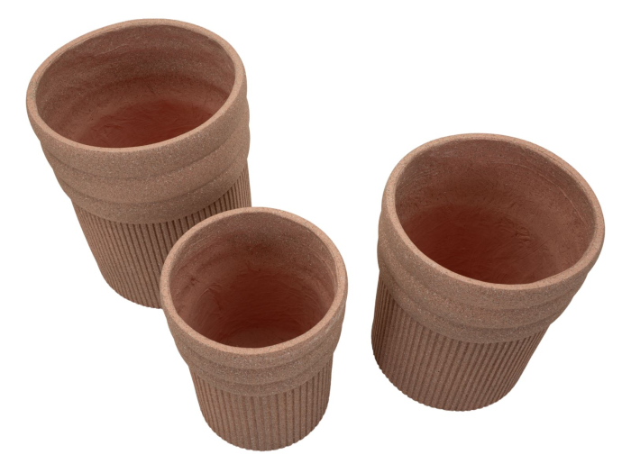 Set 3 ghivece exterior roșu teracotă din polirășină cu textură striată [3]