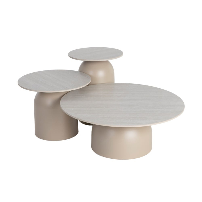 Set 3 măsuțe de cafea rotunde bej cu efect de travertin [11]