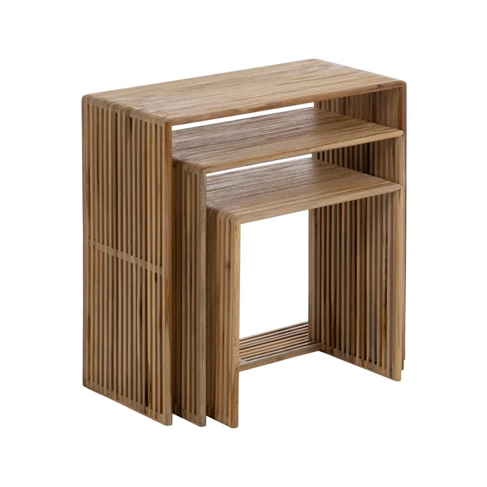 Set masute mici tec reciclat nesting, lamele verticale, design compact [2]