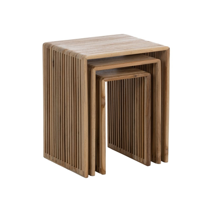 Set masute mici tec reciclat nesting, lamele verticale, design compact [4]