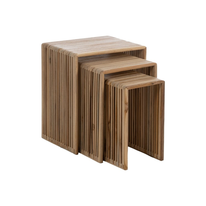 Set masute mici tec reciclat nesting, lamele verticale, design compact [3]