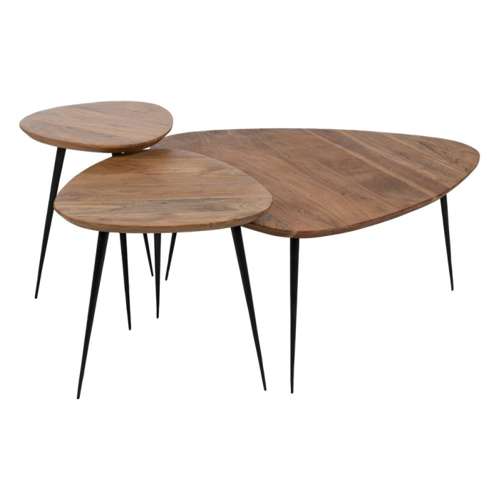 Set 3 Masute Lemn Acacia Natural, Picioare Negre Metal [3]