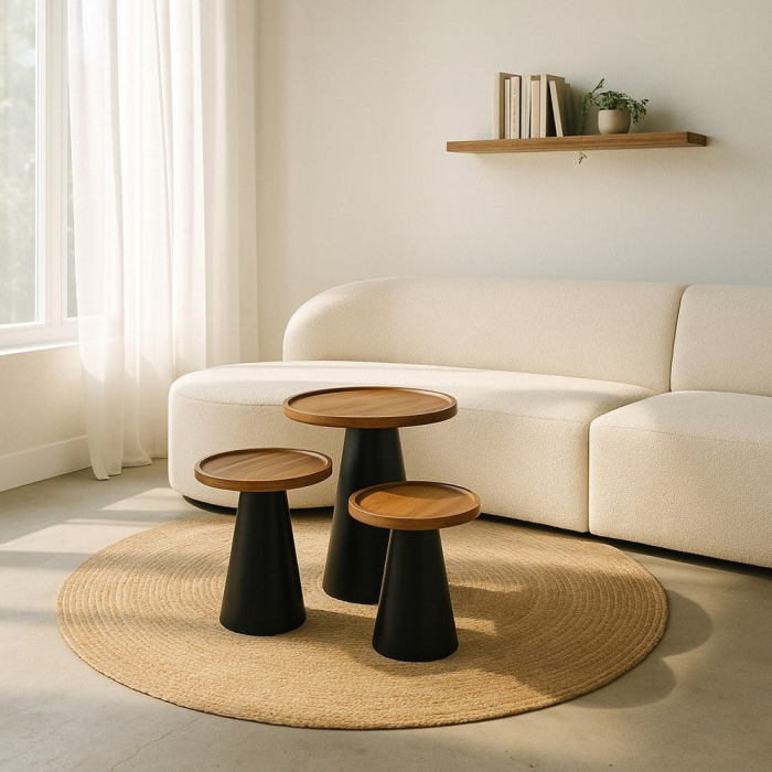 Imagine set 3 mese de cafea mango picioare negre [2]