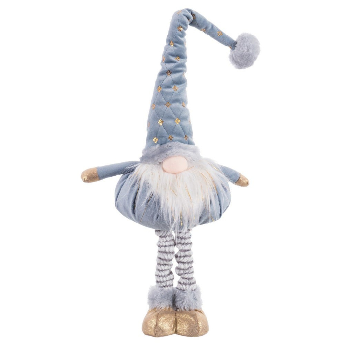Set 3 Moși Crăciun decorativi albaștri extensibili în picioare din stofă [2]