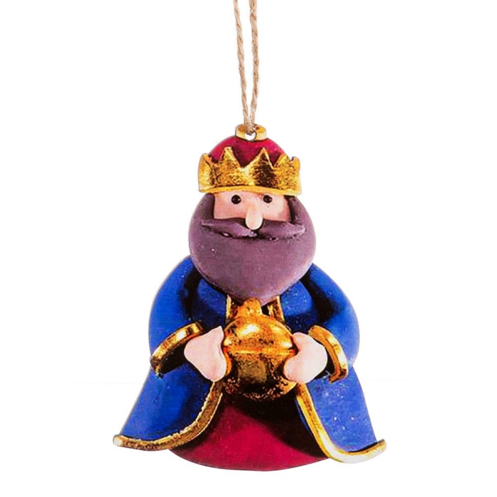 Set 3 ornamente cei trei regi magi în mantii colorate cu coroane aurii și daruri aurii pentru agățat [4]