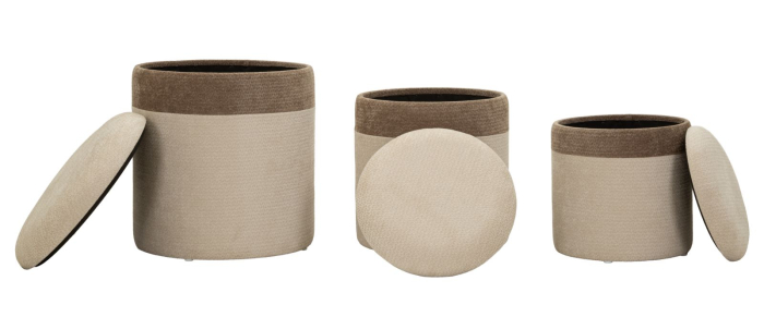 Set 3 pufuri container în stil nordic maro și crem [5]