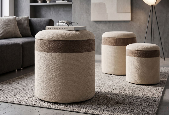 Set 3 pufuri container în stil nordic maro și crem [8]