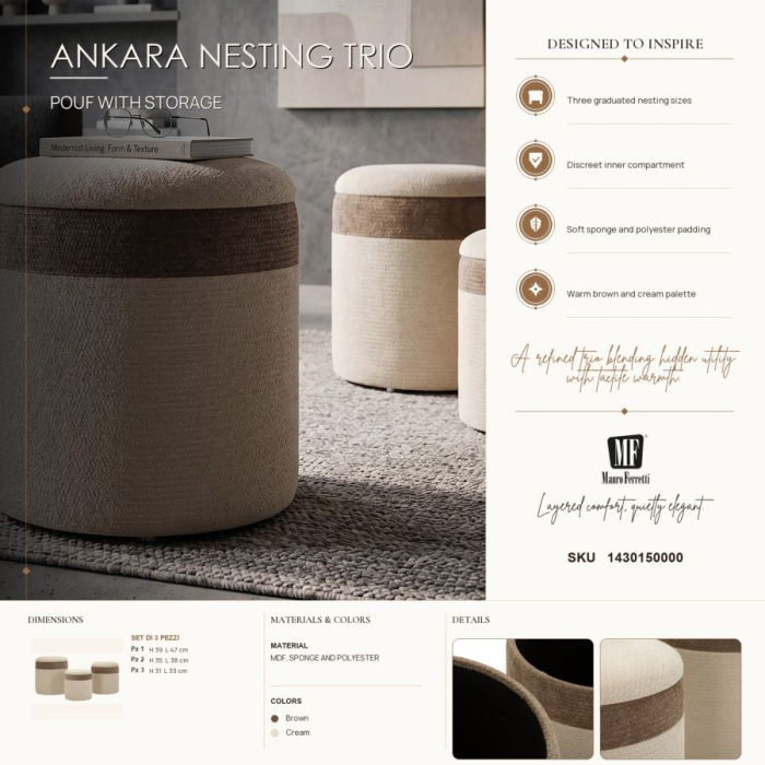 Set 3 pufuri container în stil nordic maro și crem [9]