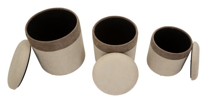 Set 3 pufuri container în stil nordic maro și crem [6]