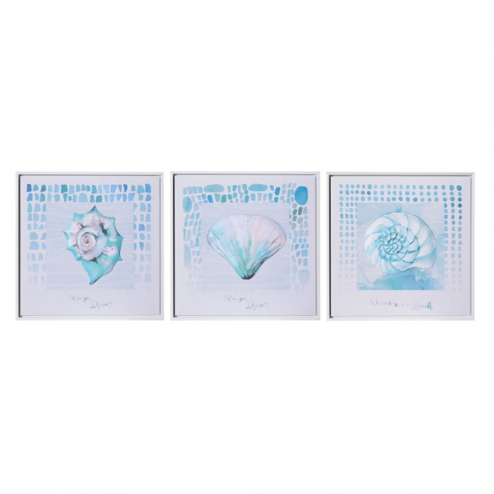 Set 3 tablouri scoici canvas turcoaz-alb perlat 40x40cm, ramă polistiren și prindere metalică [1]