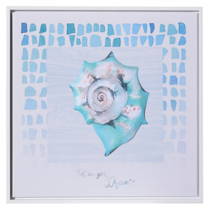 Set 3 tablouri scoici canvas turcoaz-alb perlat 40x40cm, ramă polistiren și prindere metalică [4]
