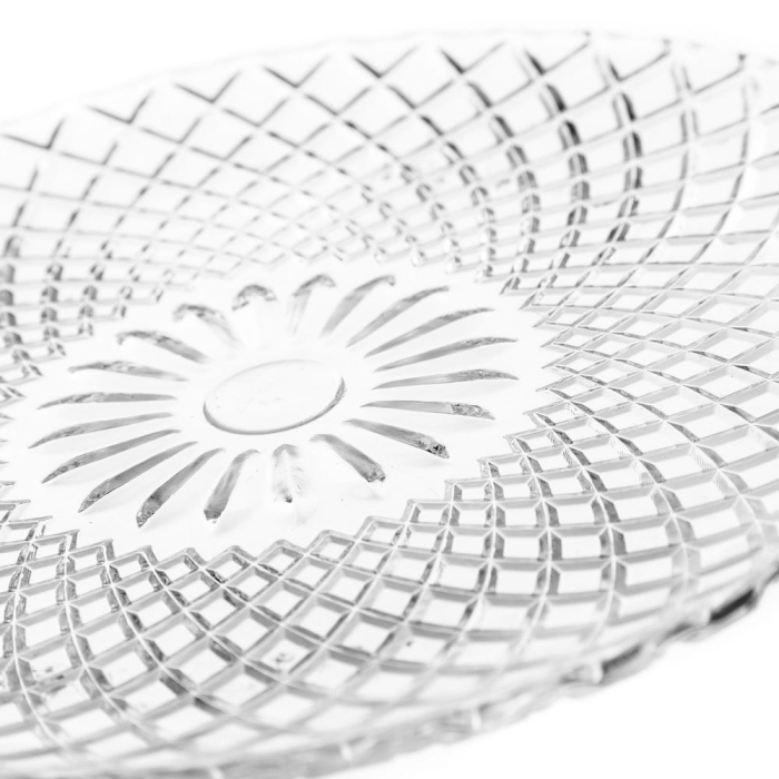 Set de patru farfurii de desert din sticlă transparentă, cu mandala și romburi în relief [2]