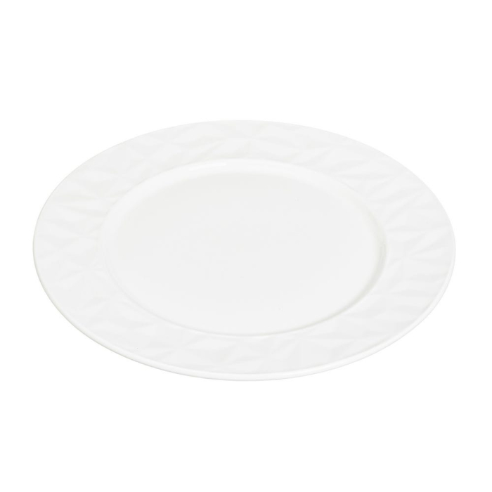 Set de patru farfurii întinse din porțelan alb, cu frunze în relief pe margine [2]