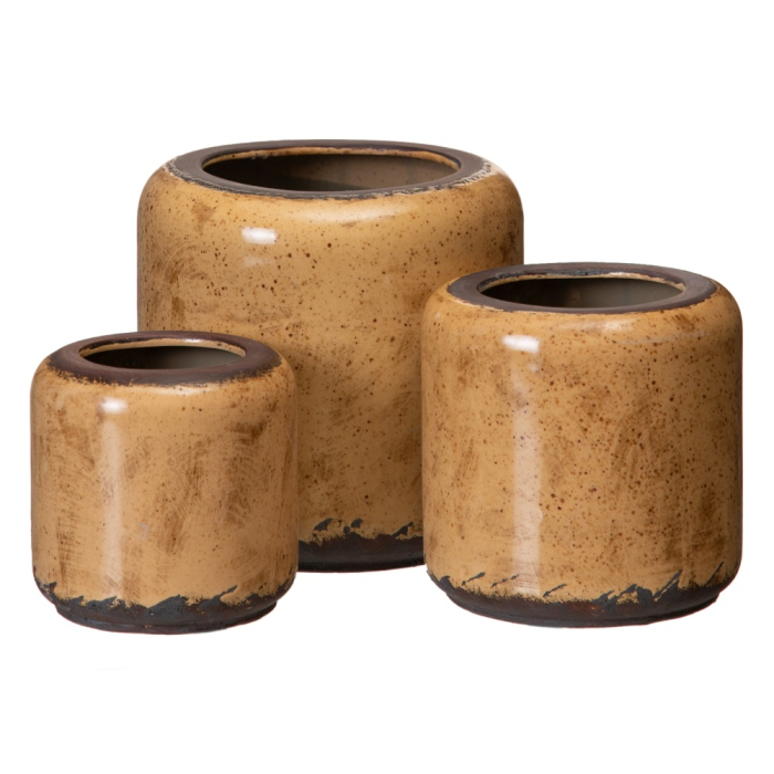 Set 4 ghivece decorative din ceramică maro cu glazură reactivă [2]