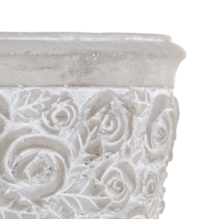 Set 4 ghivece decorative din ciment cu model floral sculptat [3]