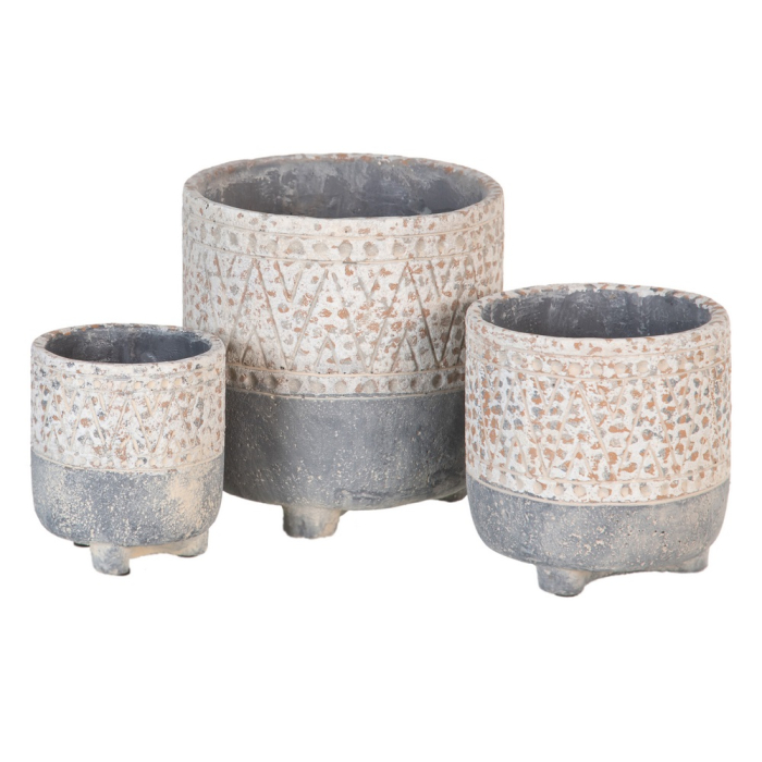 Set 4 ghivece decorative din ciment cu model geometric antichizat [2]