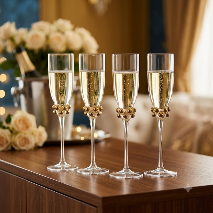 Pahare champagne din sticlă cu accente aurii pentru evenimente elegante [2]