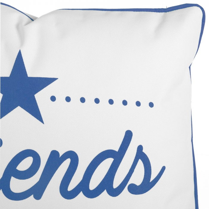 Set 4 perne decorative cu mesaj pozitiv „Friends & Life”, alb și cobalt – 45x45 cm, exterior rezistent [2]