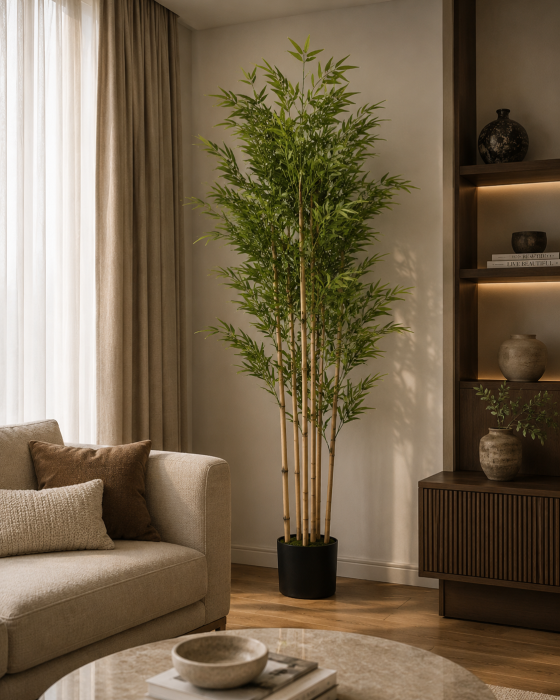 Set 4 plante decorative bambus artificial verde – set 4 bucăți înalte pentru interior [2]