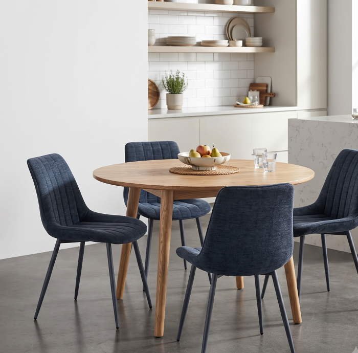 Set 4 scaune albastre din material textil și metal cu tapițerie striată [2]