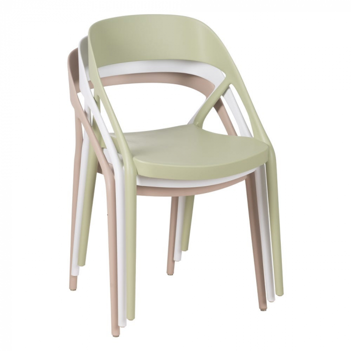 Scaune albe cu brațe, din polipropilenă, design curbat – set 4 bucăți stivuibile [13]