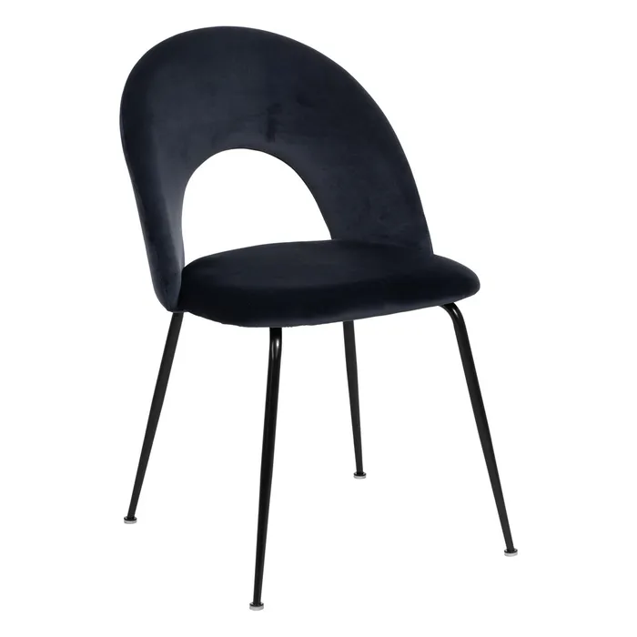 Scaune bleumarin din catifea cu spătar curbat – set 4 bucăți, design glam [2]