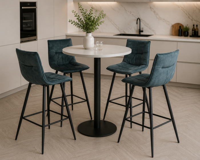 Set 4 scaune de bar din catifea albastru petrol cu metal negru [2]