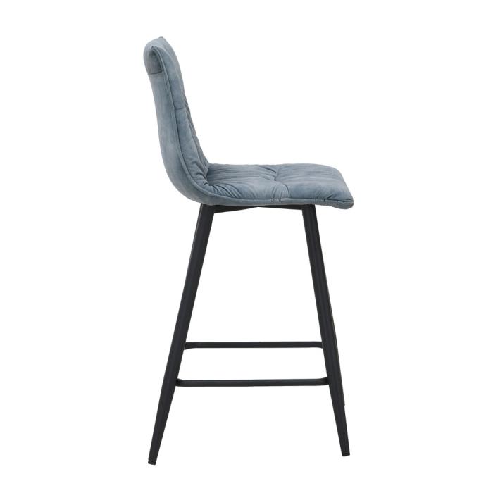 Set 4 scaune de bar din catifea albastru petrol cu metal negru [3]