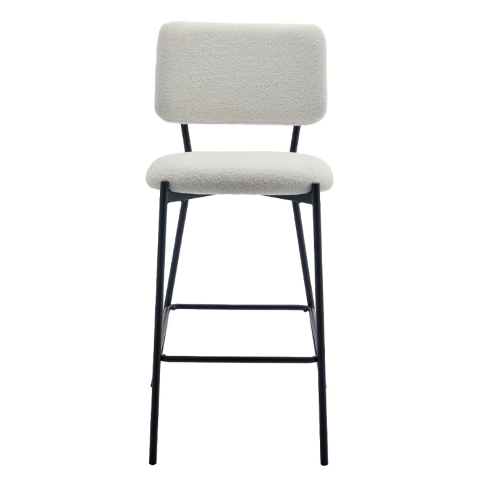 Set 4 scaune de bar din stofă bouclé albă cu metal negru [4]