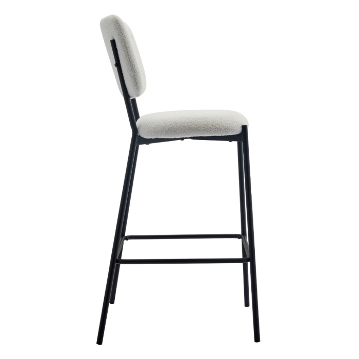 Set 4 scaune de bar din stofă bouclé albă cu metal negru [2]