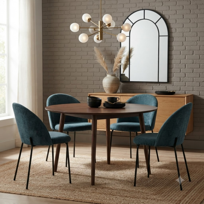 Set 4 scaune de dining din stofă albastră chenille [2]