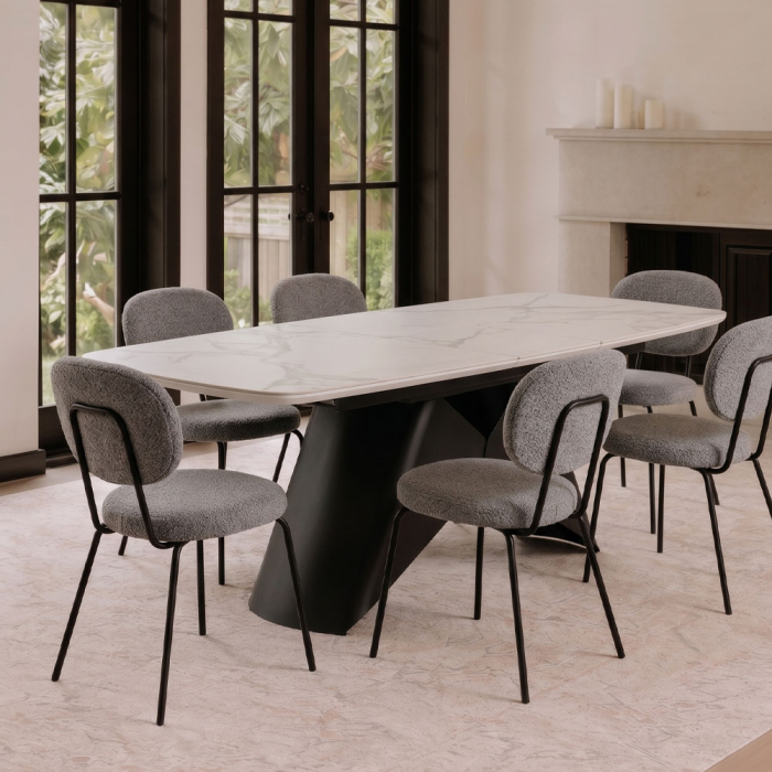Set 4 scaune de dining din stofă boucle gri închis [2]