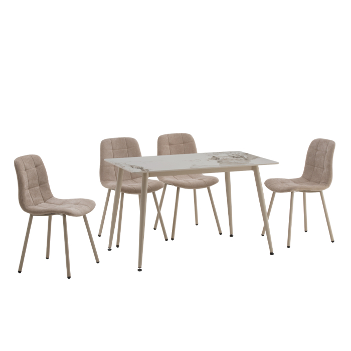 Set 4 scaune de dining din stofă chenille bej [7]