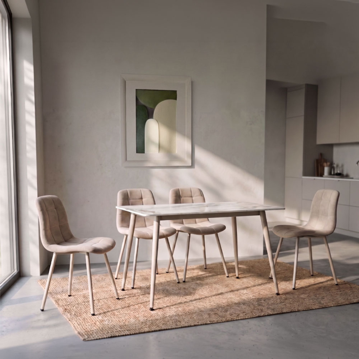 Set 4 scaune de dining din stofă chenille bej [2]