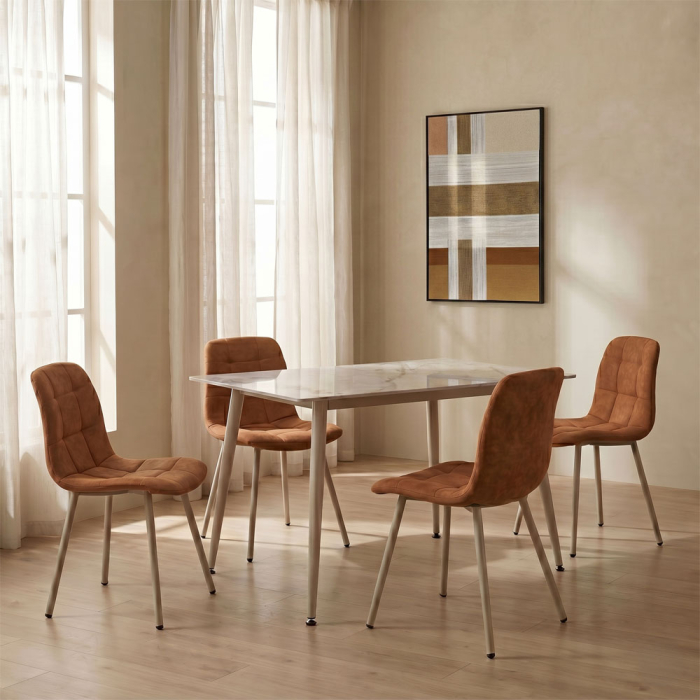 Set 4 scaune de dining din stofă chenille maro caramel [2]