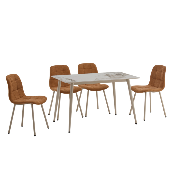 Set 4 scaune de dining din stofă chenille maro caramel [7]