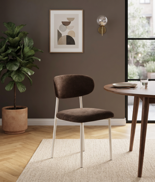 Set 4 scaune dining și Horeca din stofă maro închis cu metal crem [2]
