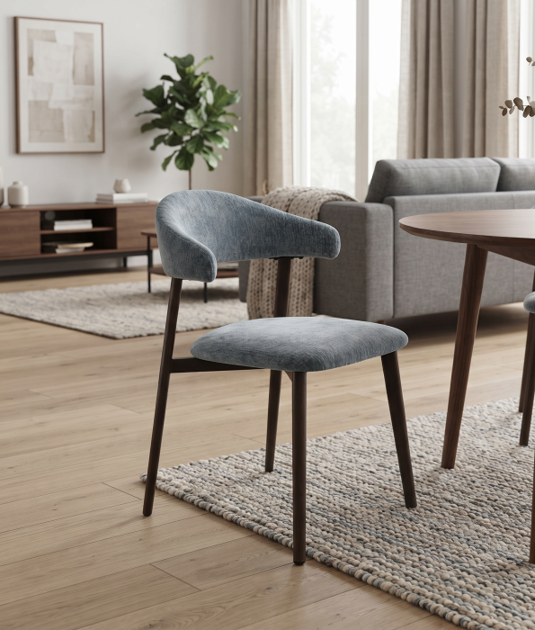Set 4 scaune dining și Horeca din chenille bleu cu spătar curbat [2]