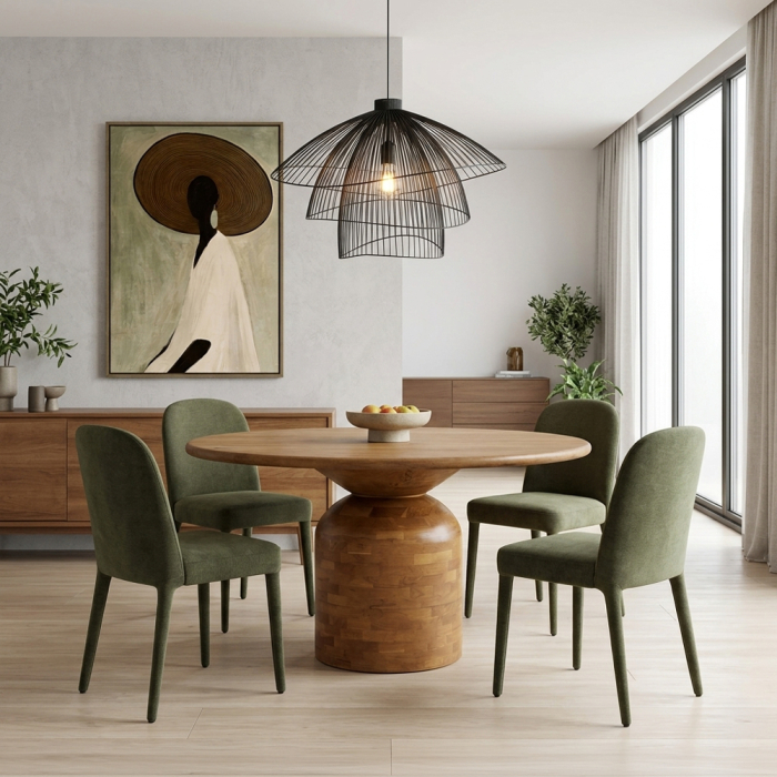 Set 4 scaune dining și Horeca din stofă chenille verde oliv [2]